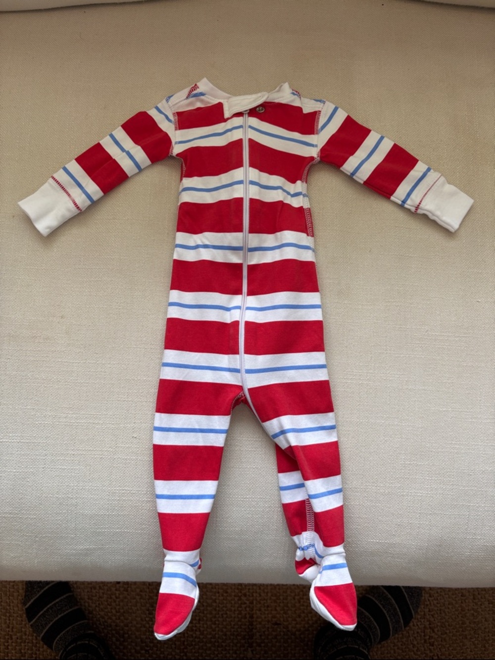 TBBC Knox Night Night Red & White Striped Footed One-Piece for Kids